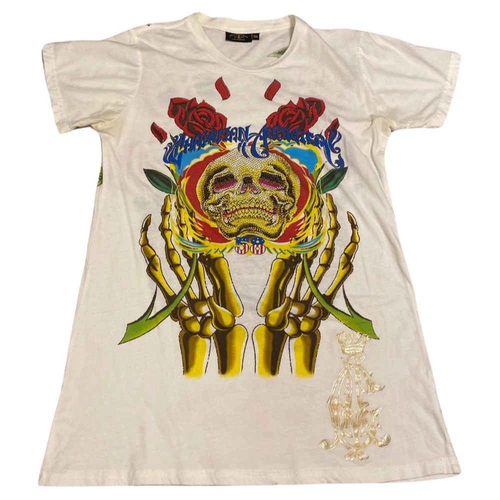 Christian Audigier “skeleton & roses” designer hype top